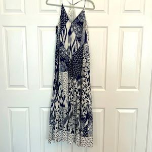 Rebecca Taylor maxi dress in blue and white ikat print